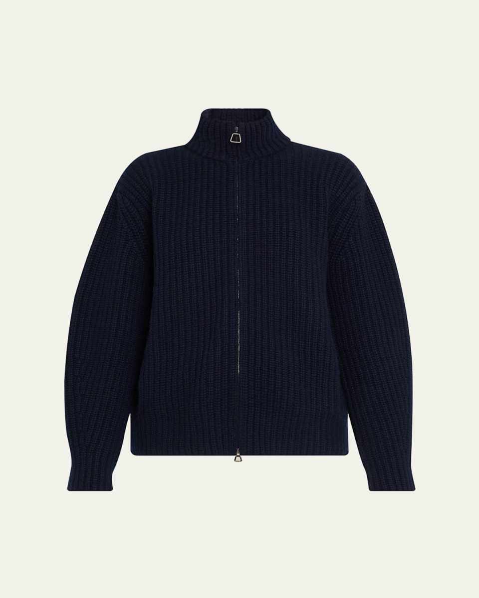Chunky Cashmere Knit Oversized Zip Cardigan